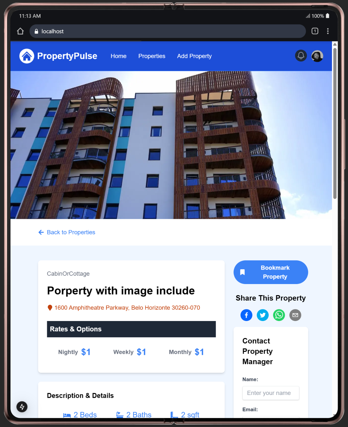 Property Pulse Home Page on a Galaxy Fold2